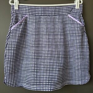 Peter Millar Womens Navy White Grid Performance Golf Skort SPF Lavender Trim M